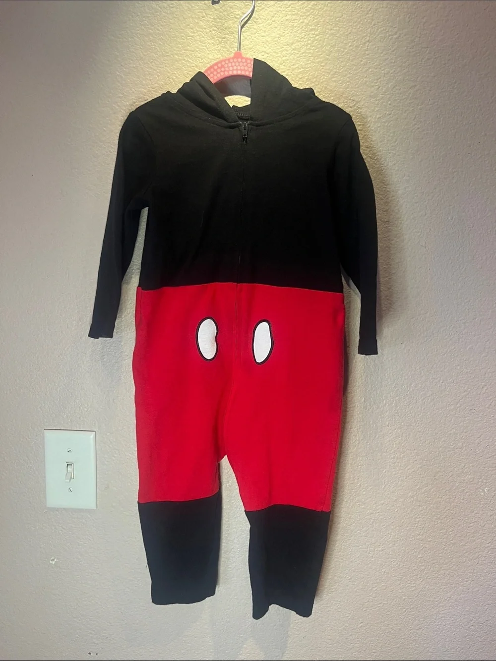 Disney Baby Mickey Mouse Costume Zip Up Hooded Pajama Style Size 18-24 Months